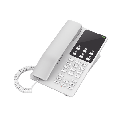 Teléfono IP Hotelero Wi-Fi 2 líneas SIP con 2 cuentas codec Opus IPV4/IPV6 color blanco con gestión en la nube GDMS