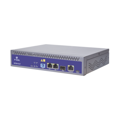 OLT de 1 puerto GPON SC/UPC + 3 puertos Uplink (2 puertos Gigabit Ethernet + 1 puerto SFP/SFP+) Fuente de alimentación redundante AC/DC hasta 128 ONUS