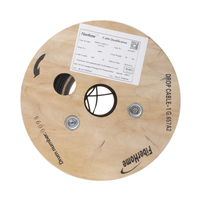 Carrete de 1 km de Fibra Óptica Drop Interior/Exterior G.657A2 Monomodo de 1 hilo (unifibra) Dieléctrica Forro Negro