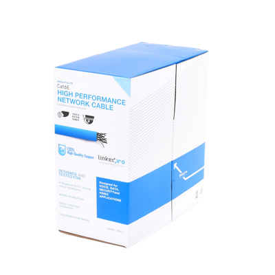 Bobina de cable de 305 metros Cat6 CM 24 AWG Alto Rendimiento ETL UL color azul super flexible para aplicaciones de videovigilancia video HD y redes de datos. Uso interior