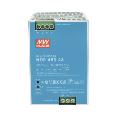 Fuente de Poder Industrial de 480W salida 48 Vcc para montaje en riel Din