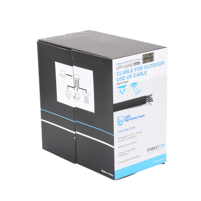 Bobina de cable de 305 m Cat5e color negro sin blindar para aplicaciones de videovigilancia redes de datos. Uso en intemperie