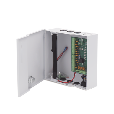 Fuente de poder profesional de 12 Vcc @ 16 A / para 16 cámaras / Con capacidad de batería de respaldo / Requiere batería / Voltaje de entrada de 96-264 Vca