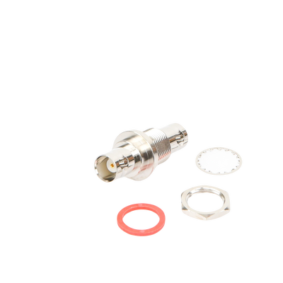 Adaptador Doble BNC Hembra para Chasis Hermético y de Montaje en D-Plano Níquel/ Oro/ Delrin.