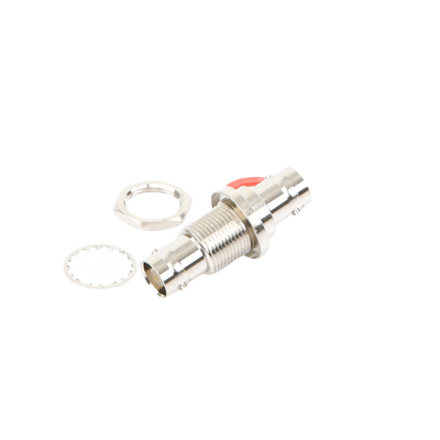 Adaptador Doble BNC Hembra para Chasis Hermético y de Montaje en D-Plano Níquel/ Oro/ Delrin.