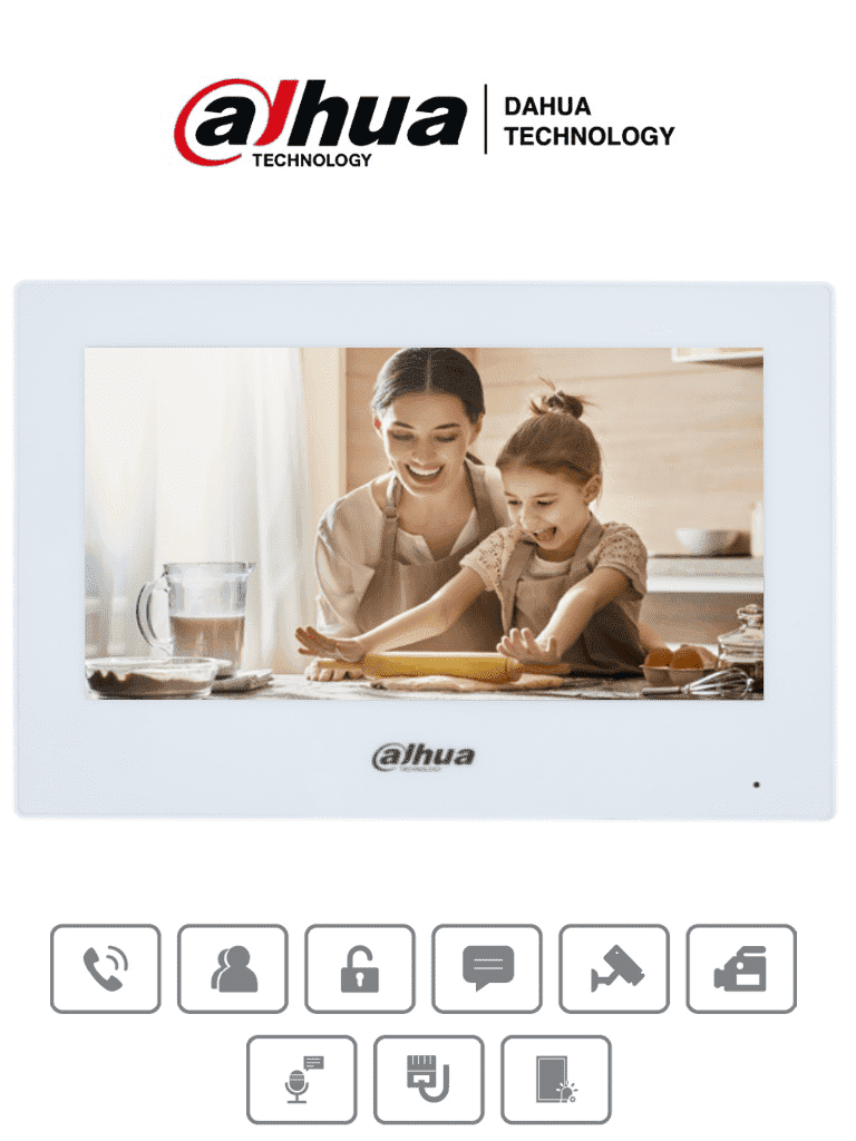 DAHUA VTH2621GW-P - Monitor IP Touch de 7 Pulgadas/ Serie Lite/ Blanco/ Poe Estandar/ 6&1 E&S de Alarmas/ Uso Interior/ Modo No Molestar/ H.265/ Soporta Hasta 4 Frentes de Calle y 4 Monitores Adicionales/ #DEVIDE