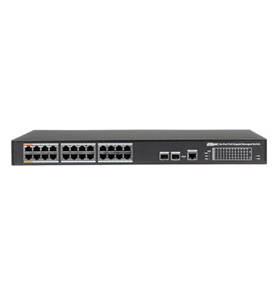 DAHUA DH-PFS4226-24GT-240 - Switch de 24 Puertos PoE Gigabit/ Administrable Capa 2/ 240W Totales/ PoE Hi-PoE/ 2 Puertos SFP 100/1000 Base-X/ Capacidad de Switching 52 GB/s// Especial para Proyectos/ #SMBMonitoreo