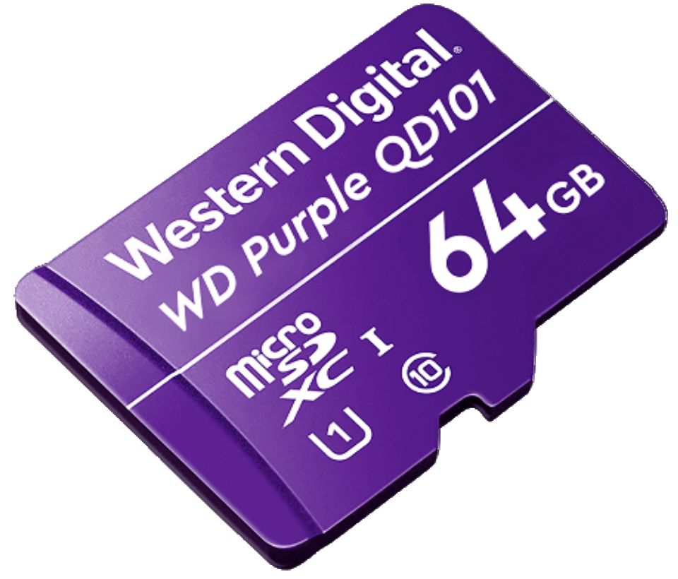 WESTERN WDD064G1P0C- Memoria de 64GB Micro SDXC/ Linea Purple/ Clase 10 U1/ Lectura 50MB/ Escritura 40MB/ Especializada para Videovigilancia #VIVA #MICROSD