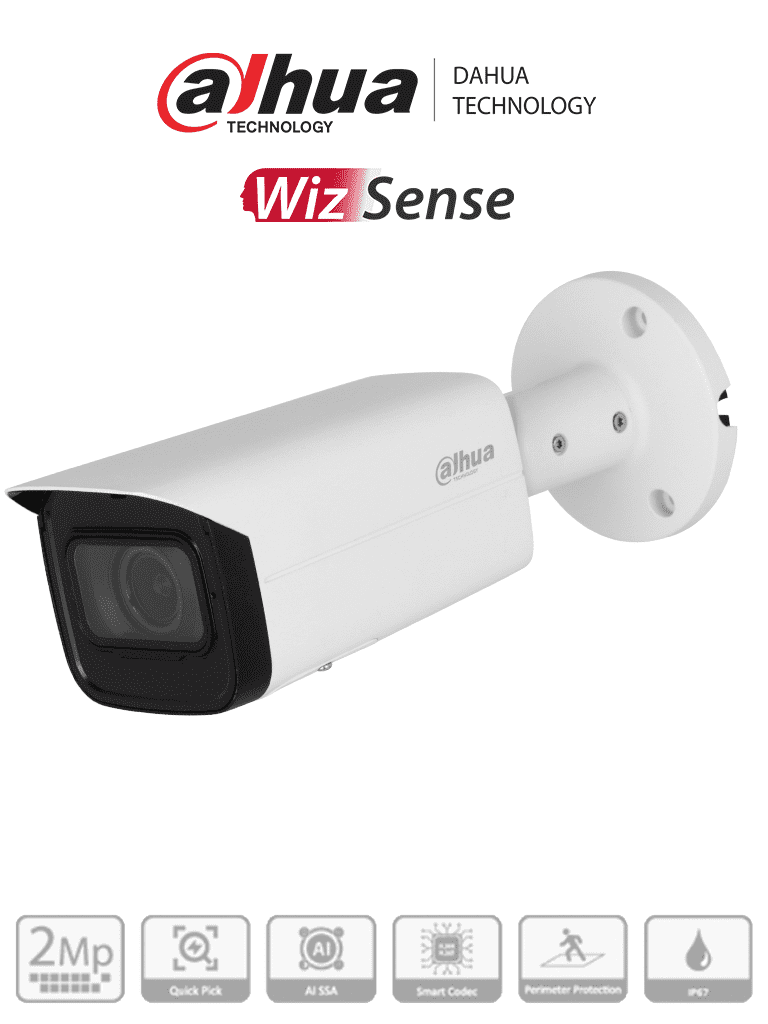 DAHUA IPC-HFW3241T-ZAS-S2 - Cámara IP Bullet de 2MP/WizSense/Lente Motorizado de 2.7 a 13 mm/ IR de 60 Metros/ Micrófono Integrado/ IA/ SMD 4.0/ AI SSA/ QuickPick/ E&S de Alarma y Audio/ IP67/ PoE/Ranura para Micro SD#DAHQ1M #IMD #DA5 #MCI2 #IPMC #S