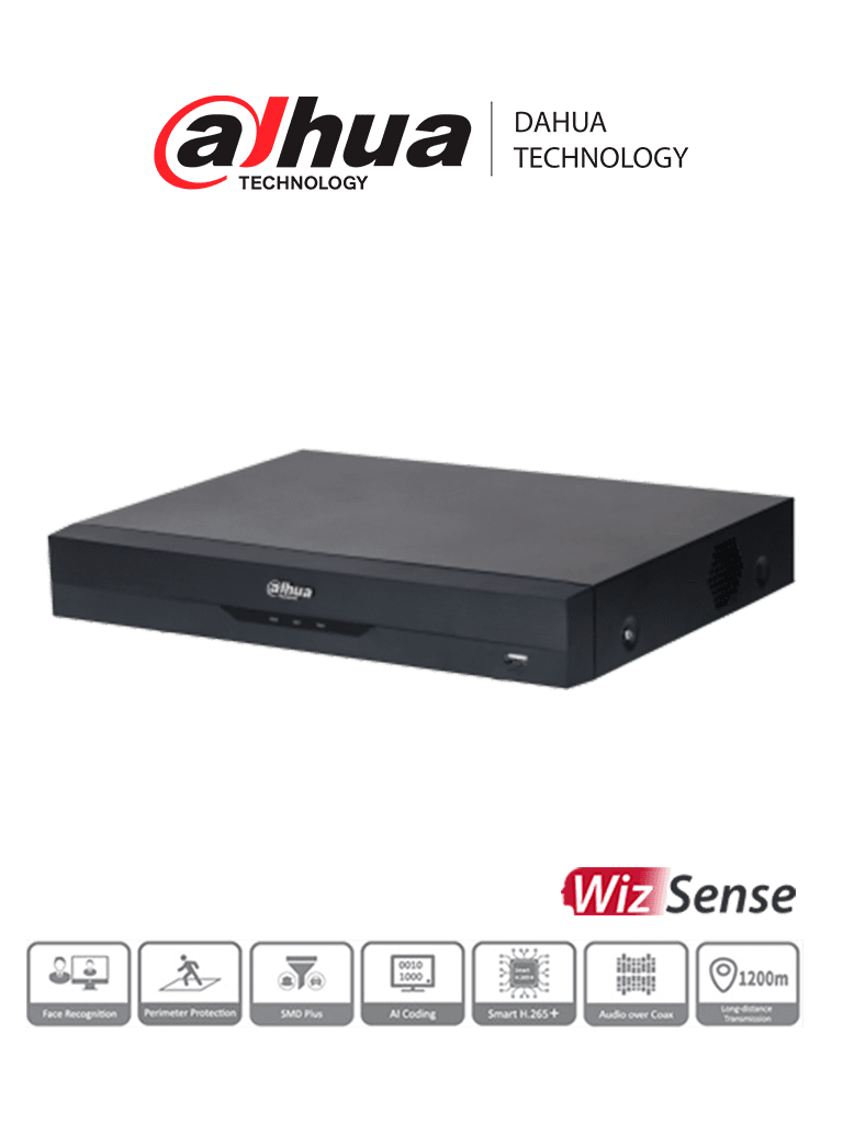 DAHUA XVR5108HE-4KL-I3 - DVR 8 canales 4K con tecnología WizSense y compresión H.265+. Admite 8 canales HDCVI + 8 IP reconocimiento facial en 2 canales SMD Plus protección perimetral 1 SATA de hasta 16 TB 8 entradas y 3 salidas de alarma. #ProH