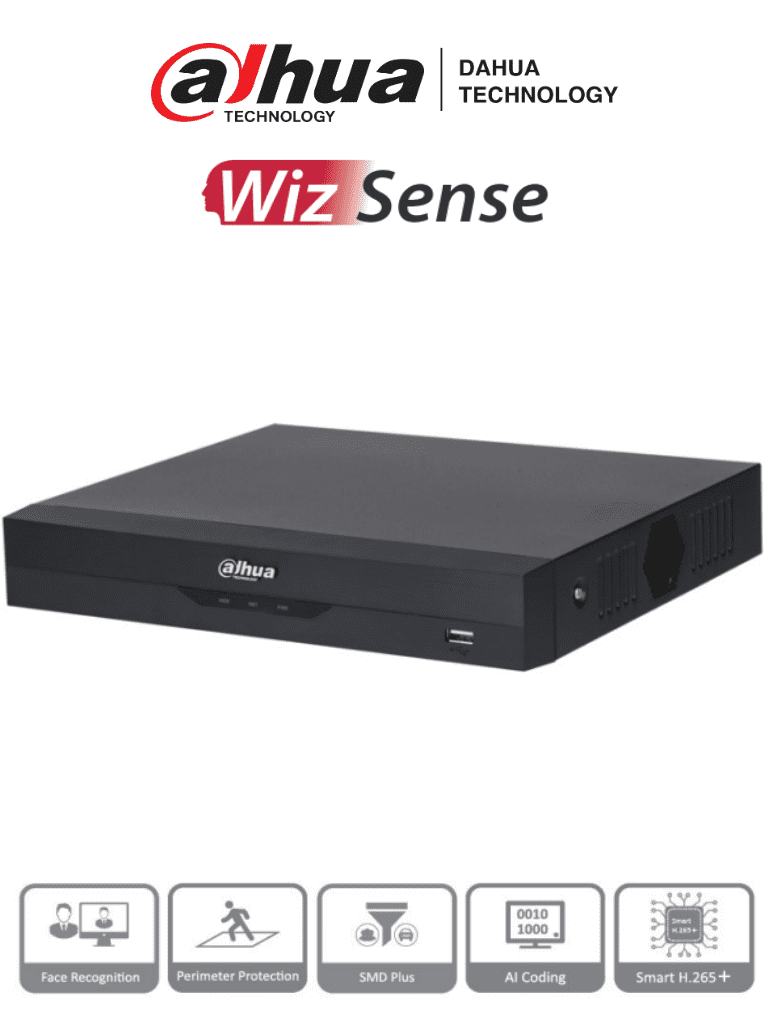 DAHUA XVR5108HS-4KL-I3 - DVR 4K WizSense de 8 canales + 8 IP o hasta 16 IP. Incluye SMD Plus Protección Perimetral y reconocimiento facial codificación con IA H.265+ y soporta CVI AHD TVI CVBS e IP. Compatibilidad con IoT y POS #HDCVI9.0 #4K