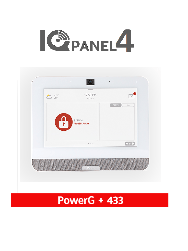QOLSYS IQP4005 - Sistema de Alarma IQPanel4 Autocontenido con Pantalla Tactil de 7" Power G 915 Mhz + DSC Serie Power 433 Mhz. Con 4 Bocinas integradas (4W). Para la plataforma Alarm.com