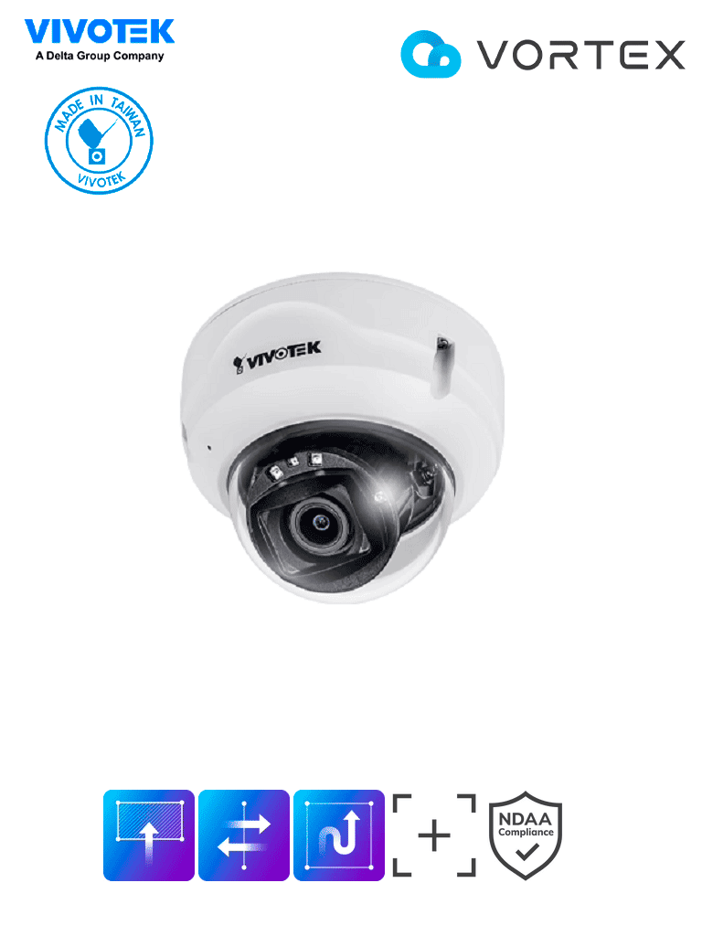 VIVOTEK FD839-EHTV - Cámara IP VORTEX Essential Series domo exterior 5 MP lente varifocal 2.8-10mm micrófono integrado IR 30m WDR Pro IP66 IK10 NDAA almacenamiento interno 256GB