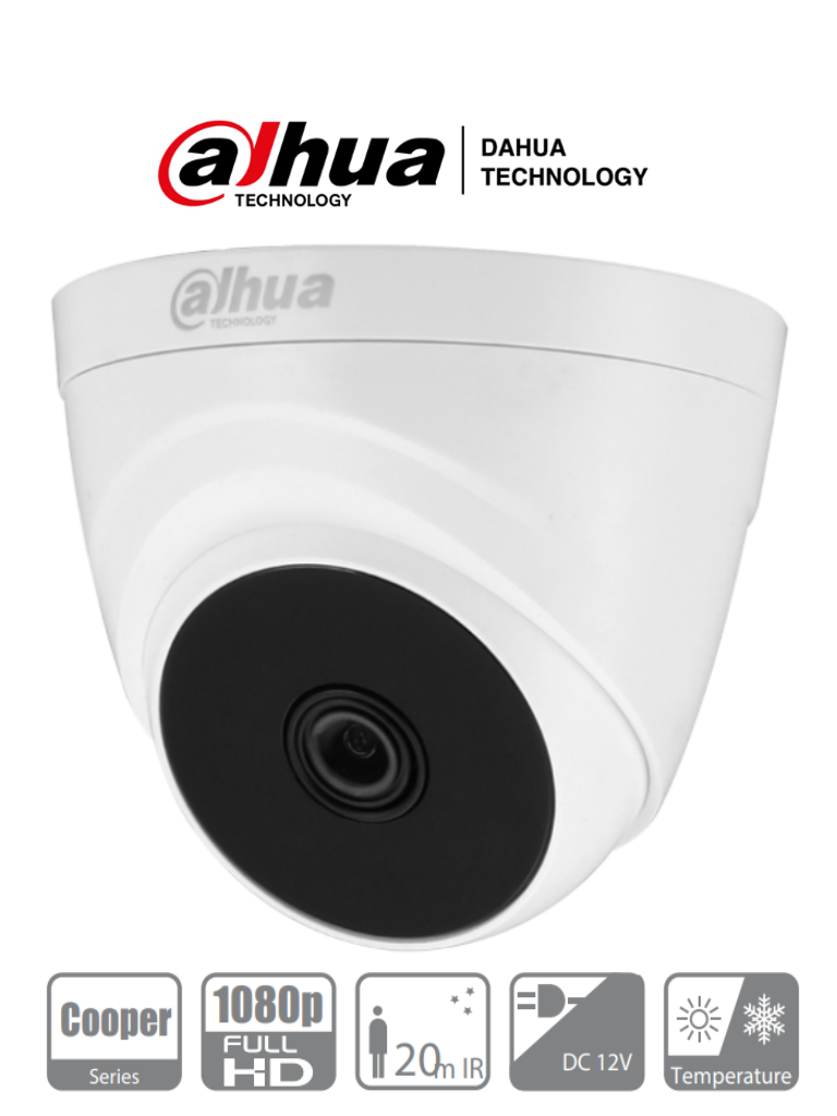 DAHUA HAC-T1A21-28 - Cámara Domo con resolución 1080p lente de 2.8 mm y ángulo de visión de 103° Smart IR de 20 m para mejor visión nocturna ideal para interiores. Compatible con los formatos CVI TVI AHD y CVBS.