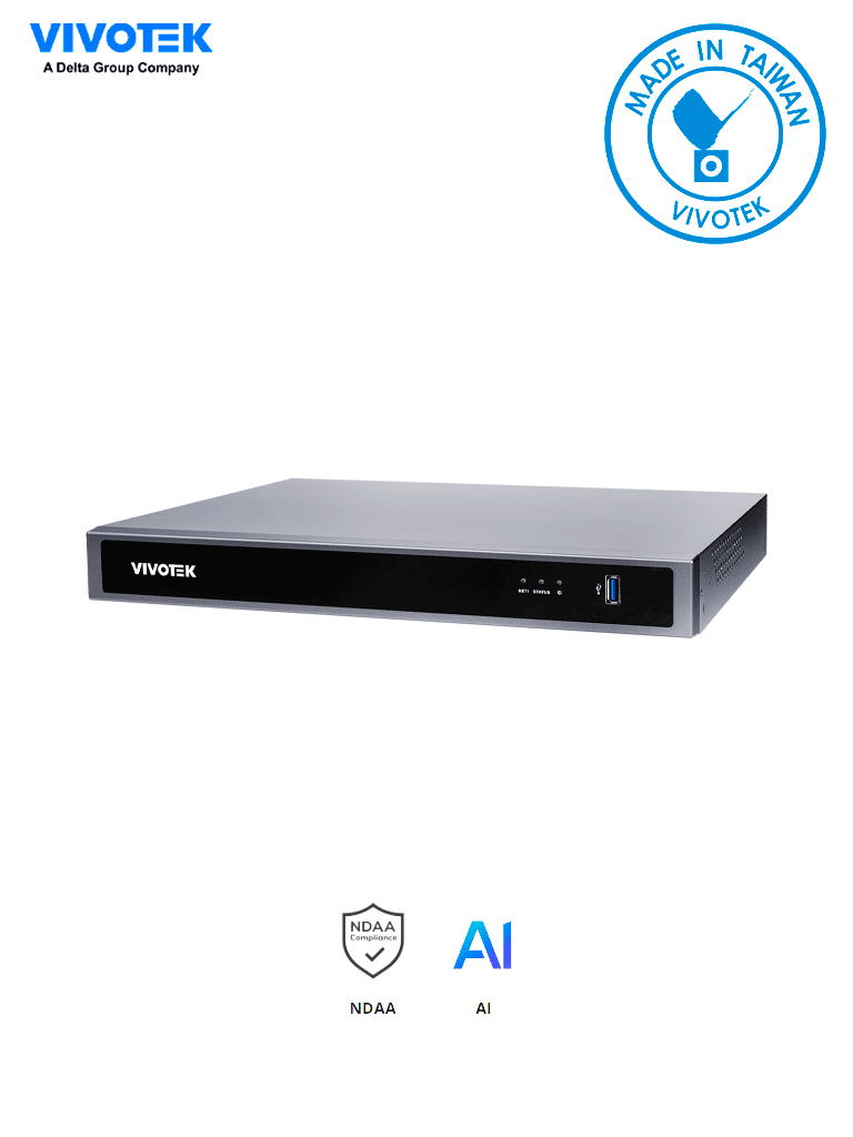 VIVOTEK ND9326P - NVR 8 canales con 2 bahías y 8 puertos PoE FE RJ45 además de 1 puerto GE RJ45 ciberseguridad Trend Micro Deep Search y Smart VCA Search compatible con NDAA y ONVIF. #VTX