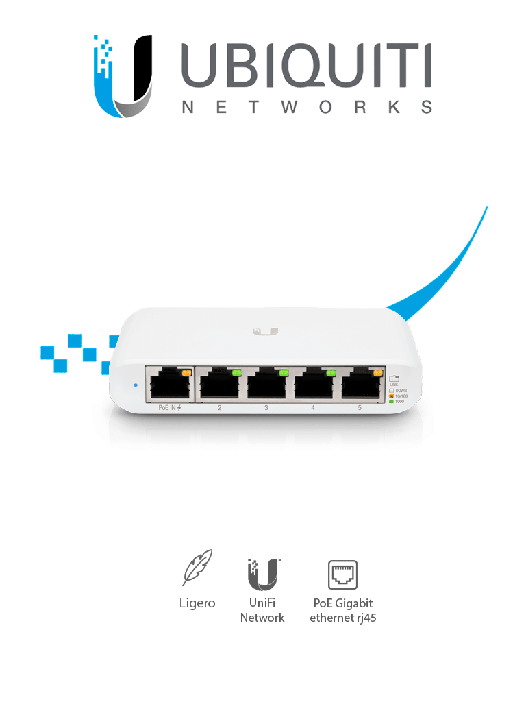 UBIQUITI USW-FLEX-MINI Switch UniFi Administrable Compacto de 5 Puertos 10/100/1000 Mbps entrada de PoE 802.3af/at