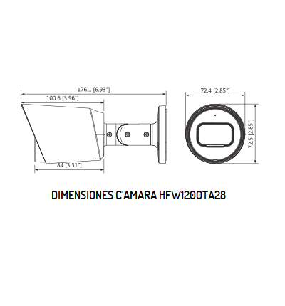 DAHUA HAC-HFW1200T-A - Cámara Bullet HDCVI 1080p micrófono integrado lente 2.8 mm ángulo de visión de 103° IR 30 m IP67 carcasa metálica DWDR BLC HLC. Ideal para vigilancia con alta definición y resistencia en exteriores.