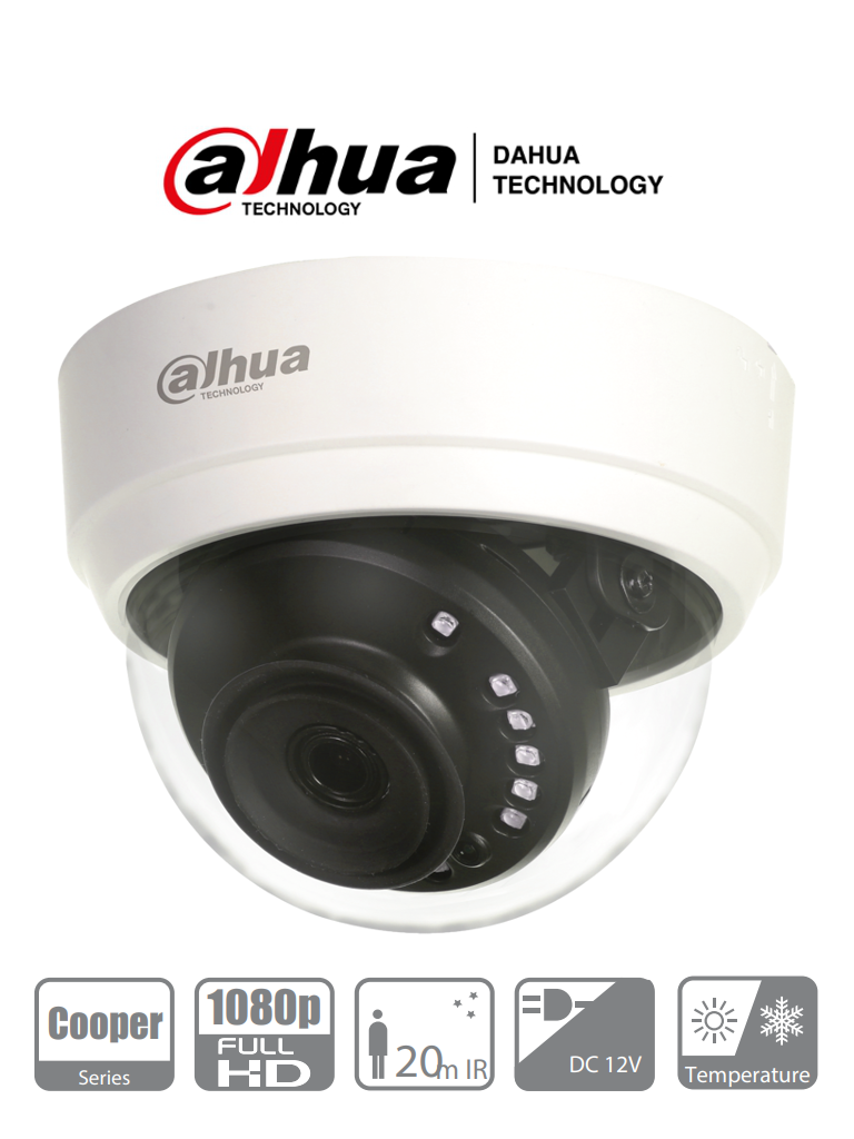 DAHUA HAC-D1A21N-0280B - Cámara Domo HDCVI 1080p/ 103 Grados de Apertura/ Lente de 2.8 mm/ IR 20 Mts/ Uso Interior/ TVI AHD Y CVBS/ #VolDH #NOV