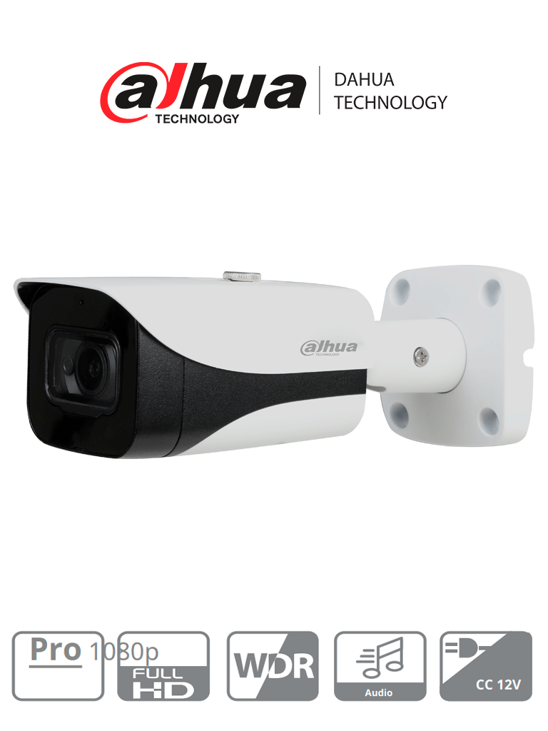 DAHUA HAC-HFW2249E-A - Camara Bullet Full Color Sin Leds de 2 Megapixeles/ Serie Pro/ Lente de 3.6 mm/ Metalica/ Microfono Integrado + 1 Canal de Audio/ WDR Real de 120 dB/ Starlight/ IP67/ BLC / HLC /