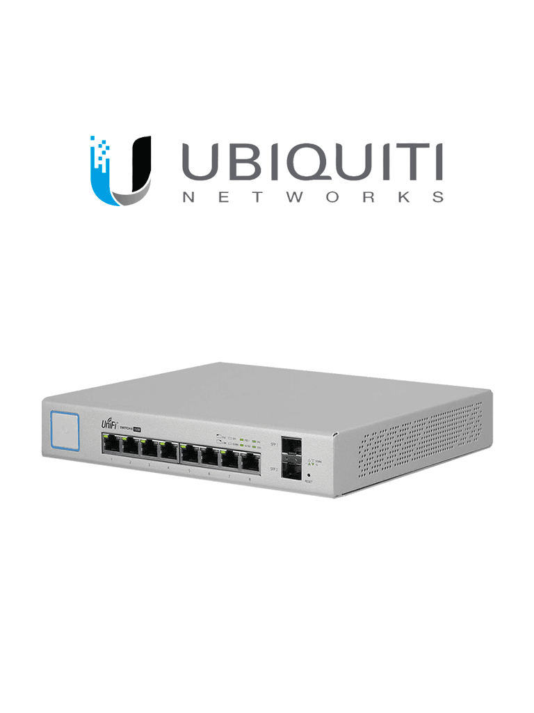UBIQUITI US-8-150W - Switch UniFi Gigabit PoE con 8 puertos Gigabit Ethernet 2 puertos SFP PoE de 150 Watts y capacidad de conmutación de 20 Gbps.