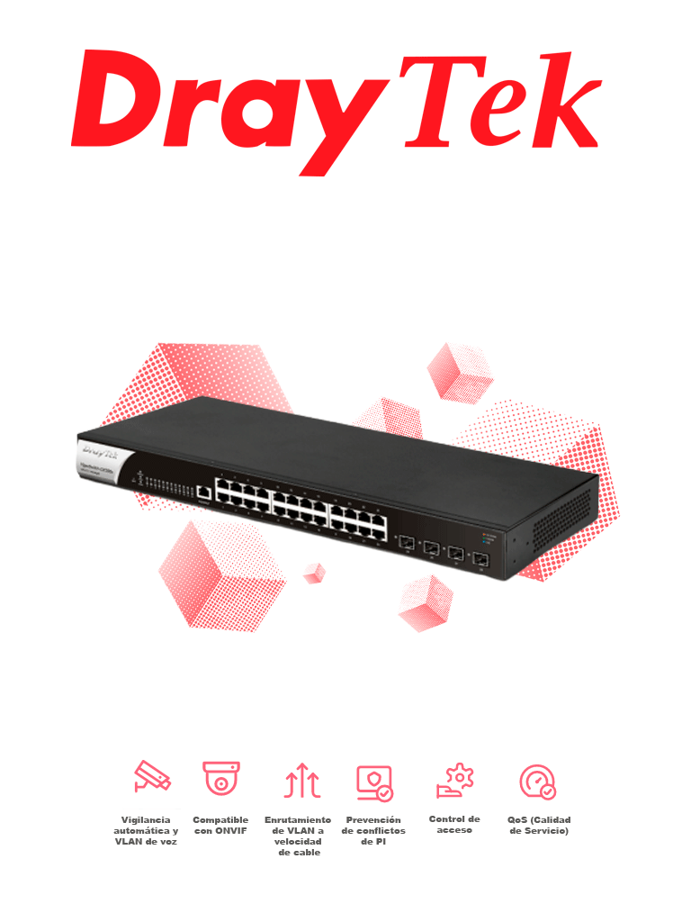 DrayTek Vigorswitch G2280x - Switch Gigabit Ethernet Administrable Capa 2 con 24 puertos Gigabit Ethernet además de 4 puertos SFP & SFP+ y capacidad de switching hasta 128 Gbps