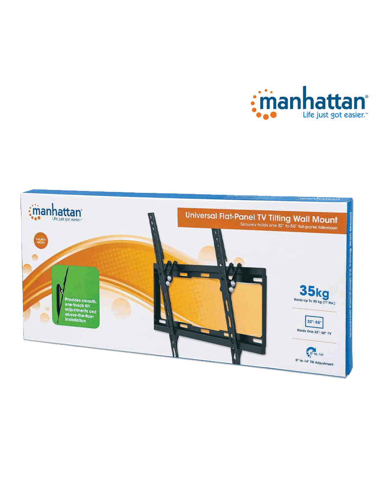 MANHATTAN 460941 - Soporte de Pared para Pantallas de 32 a 55 Pulgadas/ 35 Kg de Carga/ Ajuste de Angulo Vertical de 0 a 14 Grados/ Acero Reforzado/ VESA 200/ 300/ 400x200/ 400