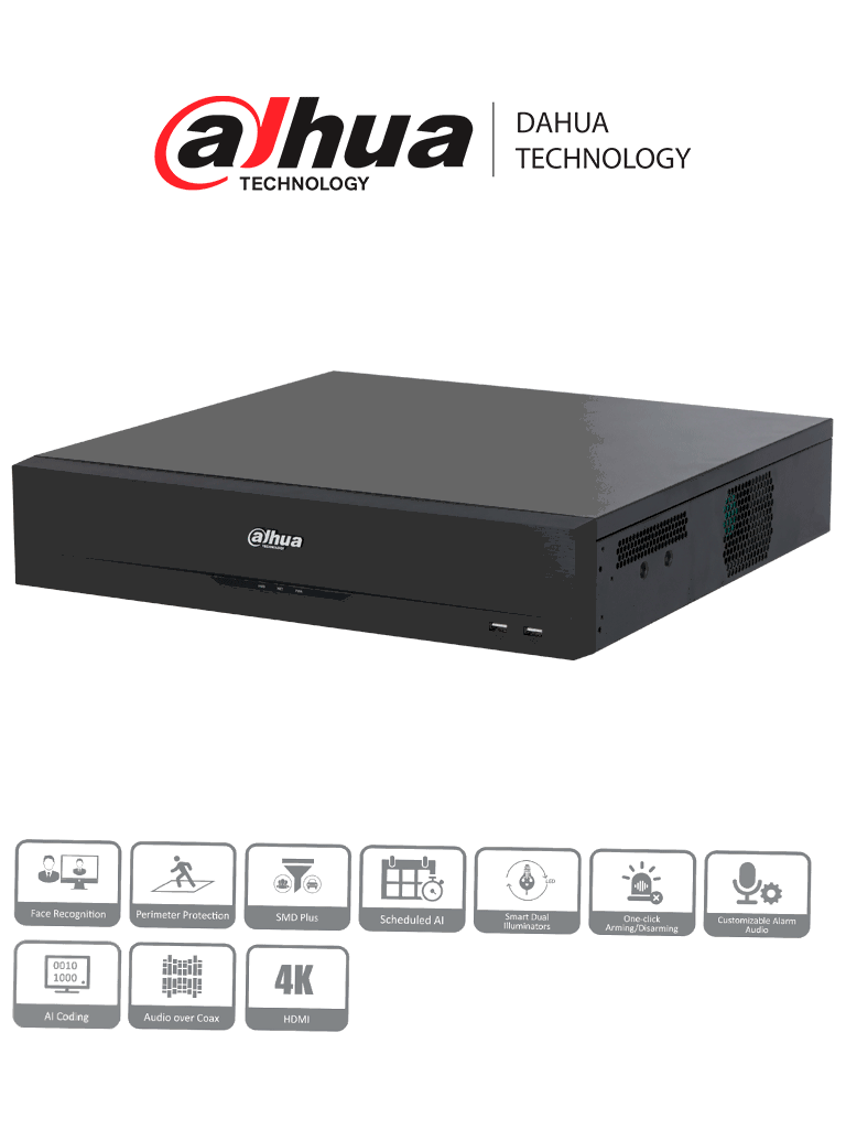 DAHUA XVR5816S-I3 - DVR de 16 Canales 5 Megapixeles Lite/ WizSense/ H.265+/ 16 Canales HDCVI + 8 IP/ Hasta 24 Canales IP/ 2 Canales de Reconocimiento Facial/ 8 Bahías de discos duros/ SMD Plus/ Protección Perimetral/ Funciones IoT&POS