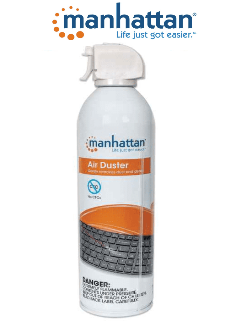 MANHATTAN 410632 - Bote de Aire Comprimido para Remover Polvo/ 226 Gramos/ Ideal para Realizar Mantenimientos y Remover polvo de DVRs NVRs Fuentes con Distribuidor Etc./