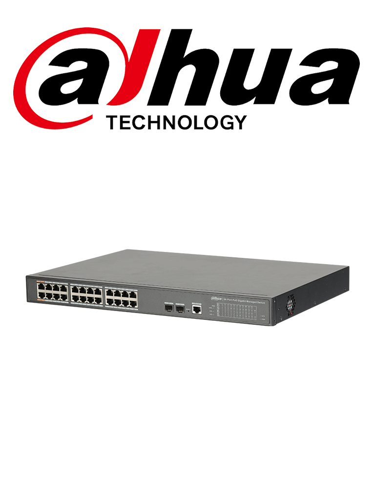 DAHUA DH-PFS4226-24GT-240 - Switch de 24 Puertos PoE Gigabit/ Administrable Capa 2/ 240W Totales/ PoE Hi-PoE/ 2 Puertos SFP 100/1000 Base-X/ Capacidad de Switching 52 GB/s// Especial para Proyectos/ #SMBMonitoreo