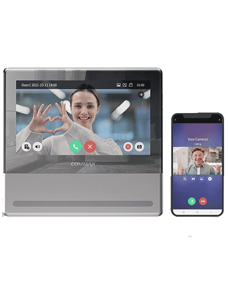 COMMAX CMV70MXP - Paquete de monitor Wifi para videoportero / App Commax Hey Call/ Android&iOS / Conexión a 4 hilos con frente de calle/ Micro SD