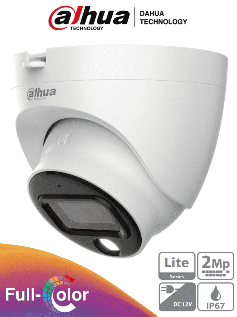 DAHUA HAC-HDW1209TLQN-A-LED - Cámara Domo Full Color de 2 MP. Lente fijo 2.8 mm con ángulo de 103° micrófono integrado iluminación LED de 20 m tecnología Starlight para excelente desempeño en baja luz DWDR certificación IP67 y fácil instalación