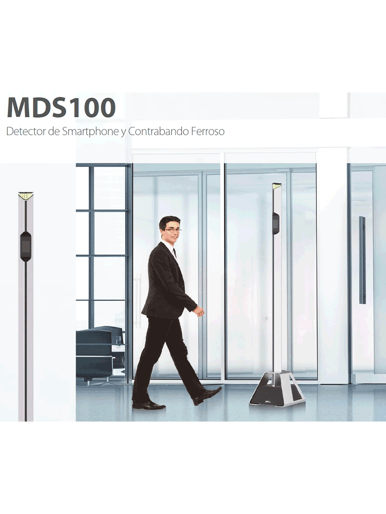 ZKTECO MDS100 - Detector de Metales Portátil tipo Poste con 2 zonas 100 niveles de sensibilidad IPX5 para exterior detección de 50 personas por minuto batería recargable hasta 28 horas de operación