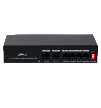 DAHUA DHI-KTP03 - Kit de Videoportero: Monitor de 7" frente de calle IP65 con visión IR apertura remota y control de 1 puerta. Incluye switch PoE de 4 puertos 10/100 y 2 puertos uplink. Protección y acceso inteligente en un solo sistema.
