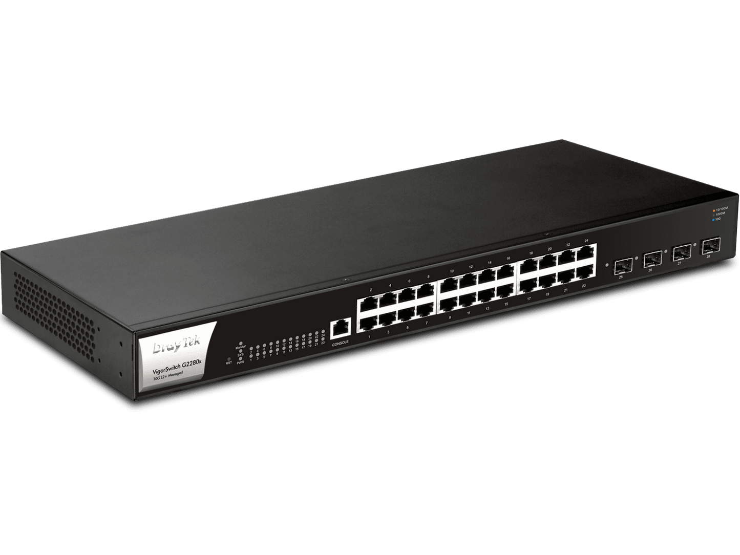 DrayTek Vigorswitch G2280x - Switch Gigabit Ethernet Administrable Capa 2 con 24 puertos Gigabit Ethernet además de 4 puertos SFP & SFP+ y capacidad de switching hasta 128 Gbps