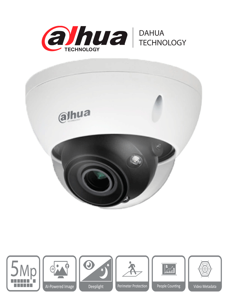 DAHUA IPC-HDBW5541E-ZE - Cámara IP Domo 5MP con WizMind y Lente Motorizado 2.7-13.5 mm LED IR 40m 114° H.265+ Metadatos SMD 3.0 Acupick E/S de Alarma y Audio Micro SD IP67 IK10 ePoE. Ideal para seguridad avanzada.