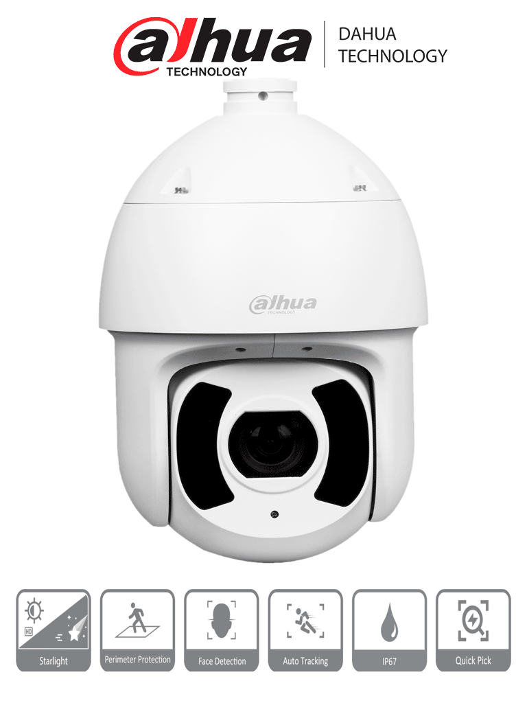 DAHUA DH-SD6CE245GB-HNR - Cámara IP PTZ 2MP con WizSense zoom óptico 45x Starlight IR 250m Autotracking 3.0 SMD 4.0 detección de rostros protección perimetral PoE+ IP67 IK10 #IMD