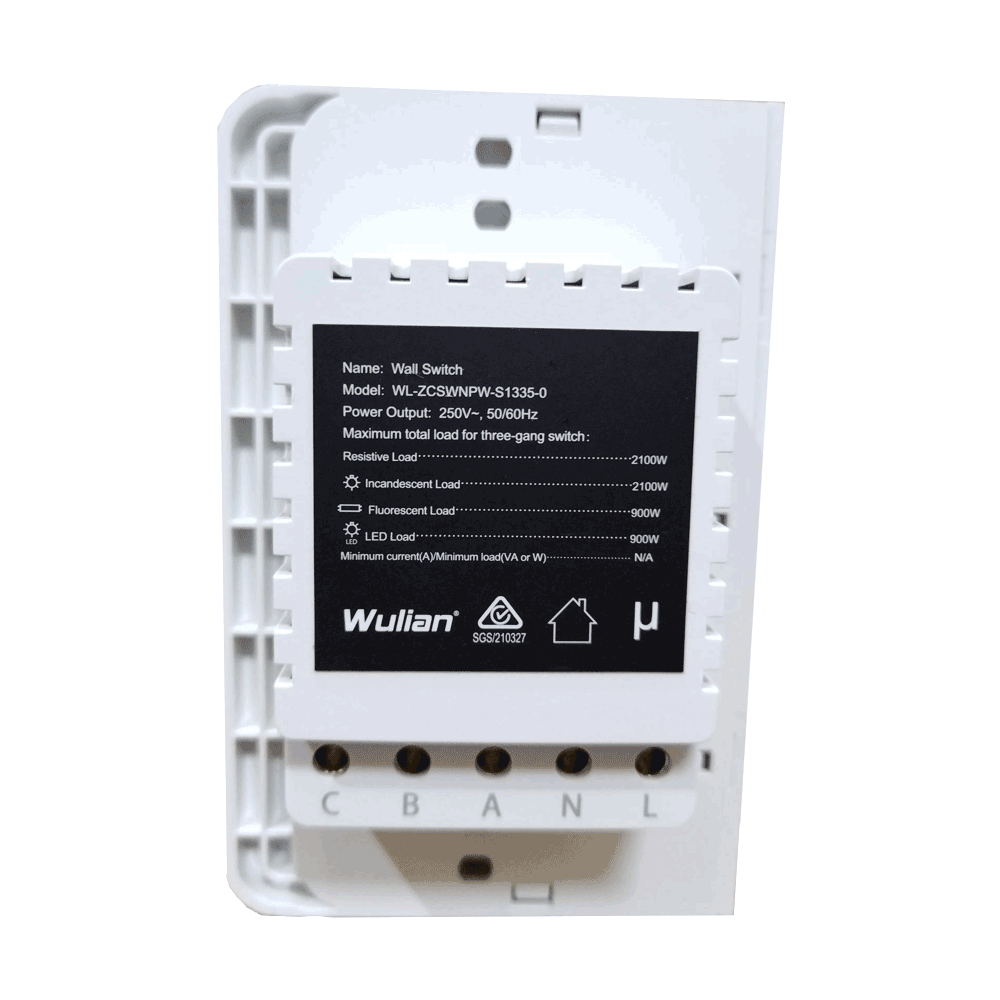 WULIAN SWITCHAW3LN - Apagador Inteligente para automatización de control de luces con formato Americano Conexión LN 3 Botones / Administracion remota desde celular con Brain y aplicacion en celular/ Protocolo Zigbee