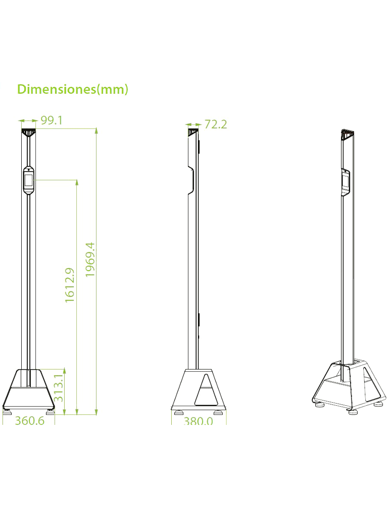 ZKTECO MDS100 - Detector de Metales Portátil tipo Poste con 2 zonas 100 niveles de sensibilidad IPX5 para exterior detección de 50 personas por minuto batería recargable hasta 28 horas de operación