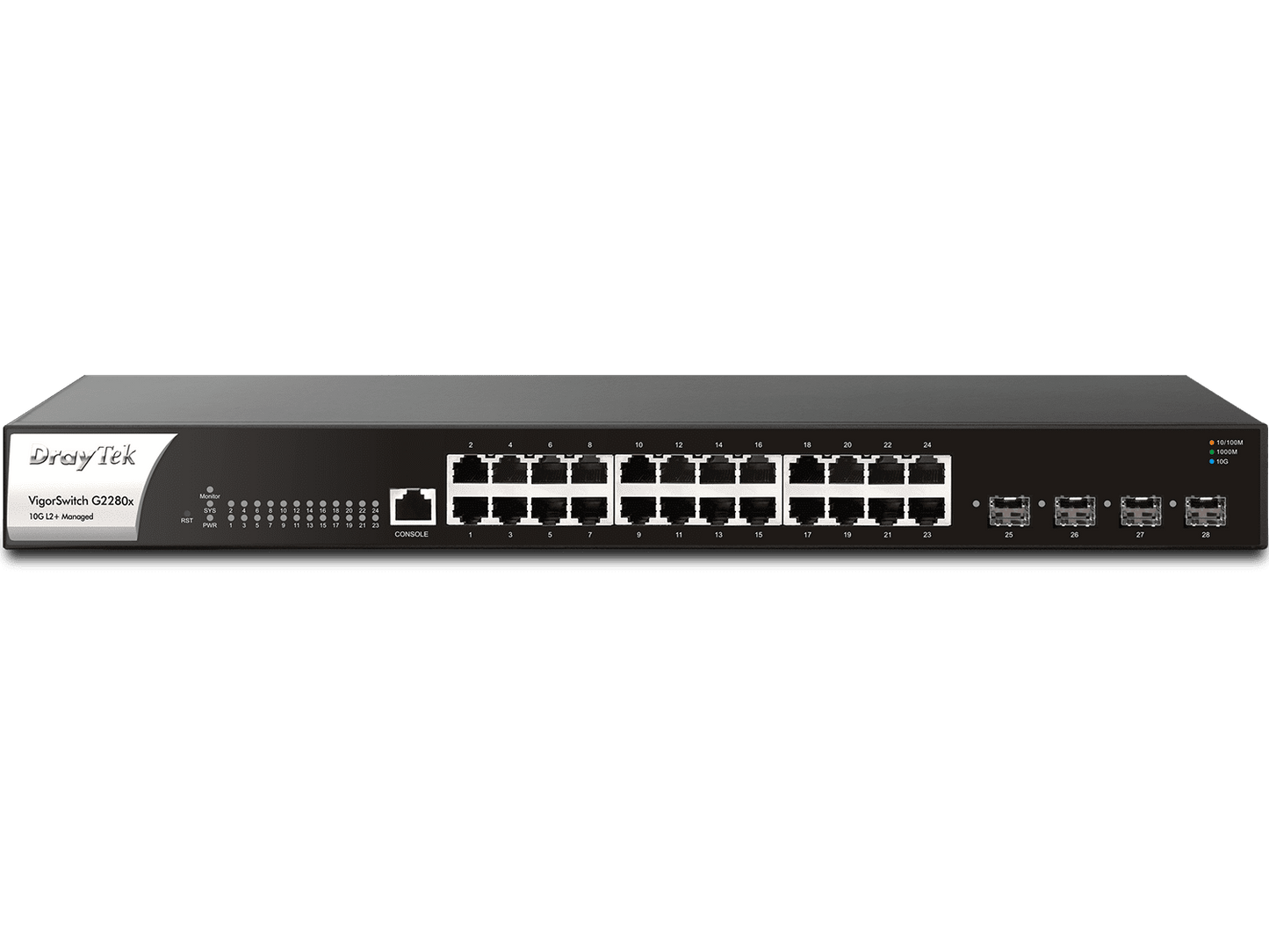 DrayTek Vigorswitch G2280x - Switch Gigabit Ethernet Administrable Capa 2 con 24 puertos Gigabit Ethernet además de 4 puertos SFP & SFP+ y capacidad de switching hasta 128 Gbps