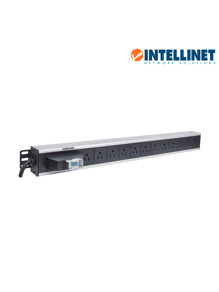 INTELLINET 713955- Barra PDU / 12 cont. / Gabinetes y Racks / Vertical / Interruptor doble / Conta cortos circuitos
