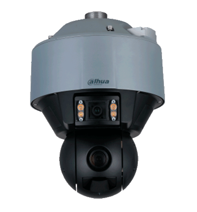 DAHUA DH-SDT5X405-4F-QA Cámara PTZ Dual de 4MP con IA WizMind y visión multivisión. Incluye lente panorámico de 6mm y zoom 10-50mm para detalles precisos IR de 100m y soporte para reconocimiento y captura de rostros. #MV
