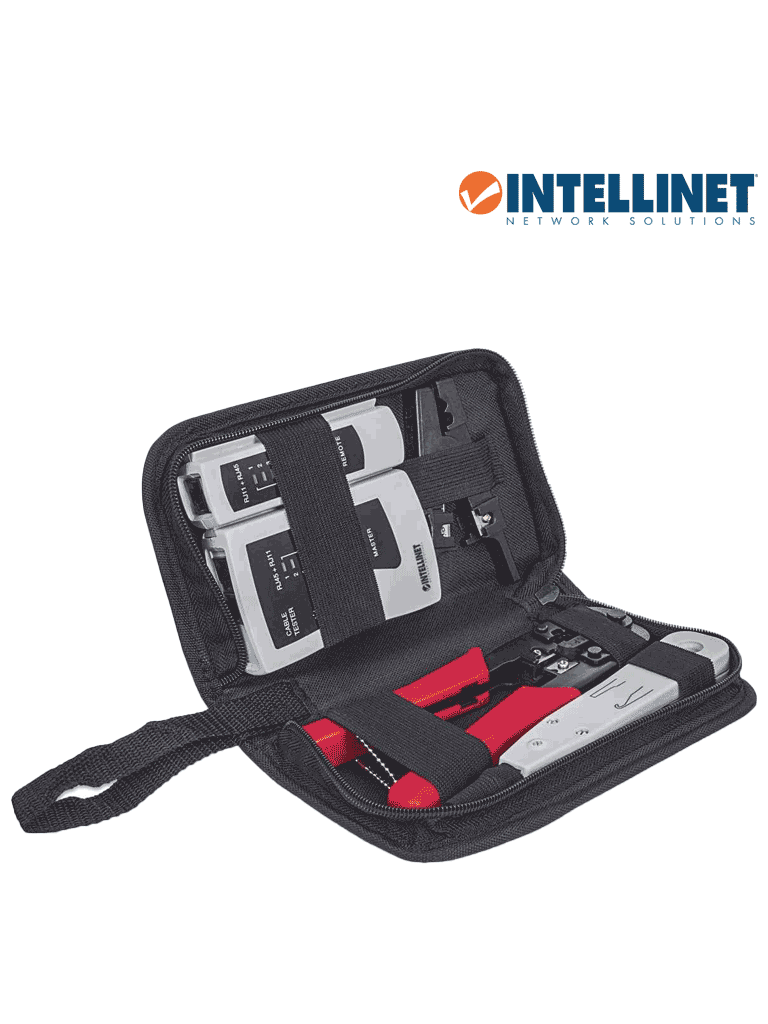 INTELLINET 780070 Kit de herramientas para red con 4 piezas compuesto por Probador de cable UTP Ponchadora Pinza Crimpadora y Pelador de cable