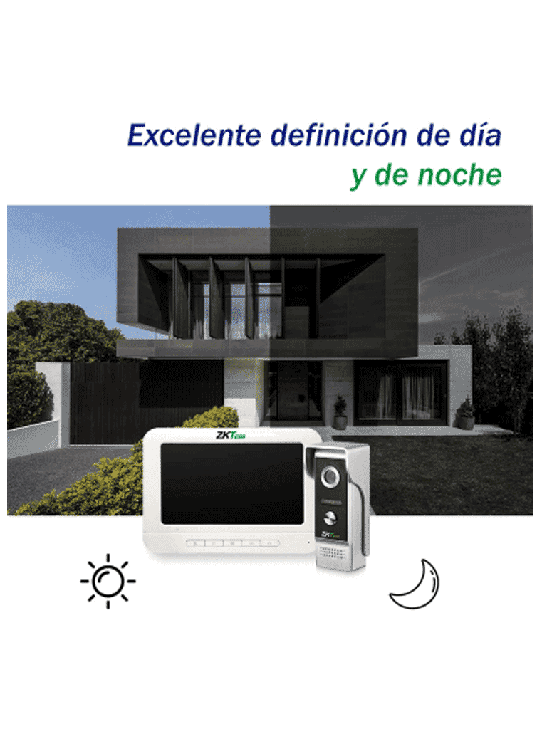 ZKTECO VDP03B3 Kit - Kit de Videoportero Analógico / Monitor de 7 Pulgadas / Frente de Calle con cámara de 1 MP / Angulo de Visión 87° / Conexión hasta 4 monitores #VIVA #SEPMAI