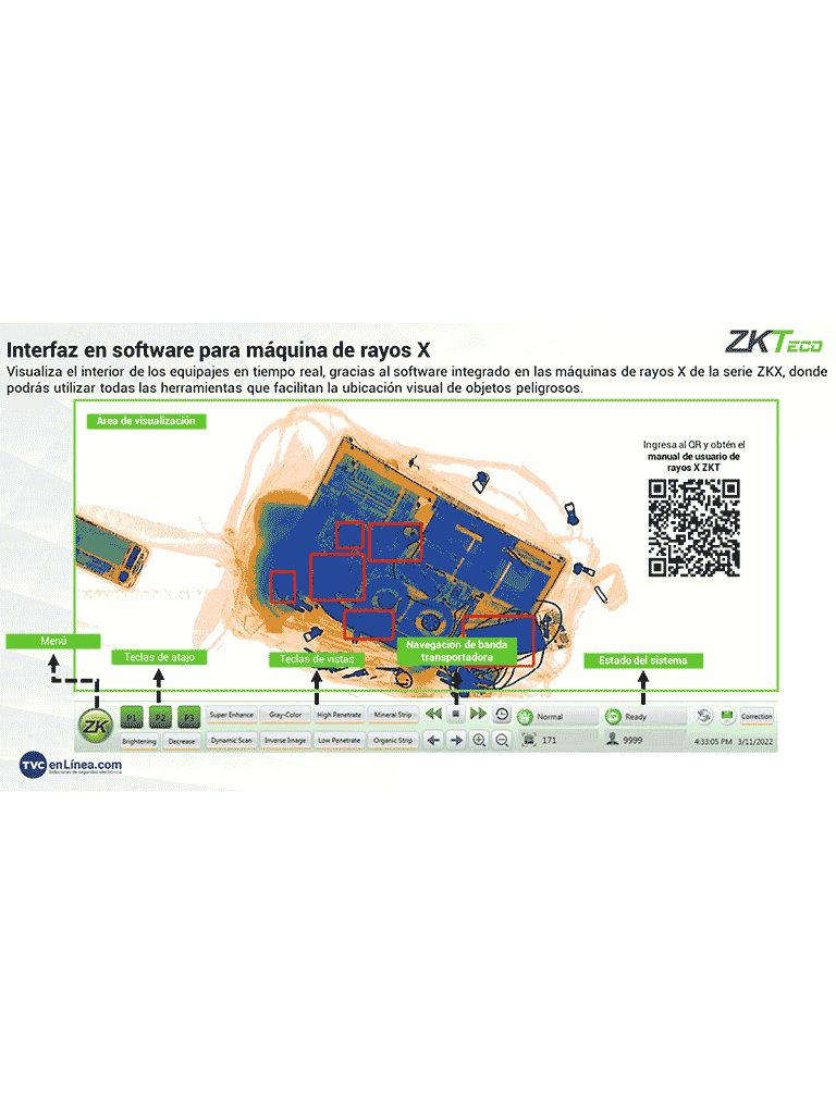 ZKTECO ZKX6550 Máquina de Rayos X con energía doble túnel para equipaje de 65 x 50 cm estación de monitoreo escaneo bidireccional y capacitación en sitio incluida. #MCI2