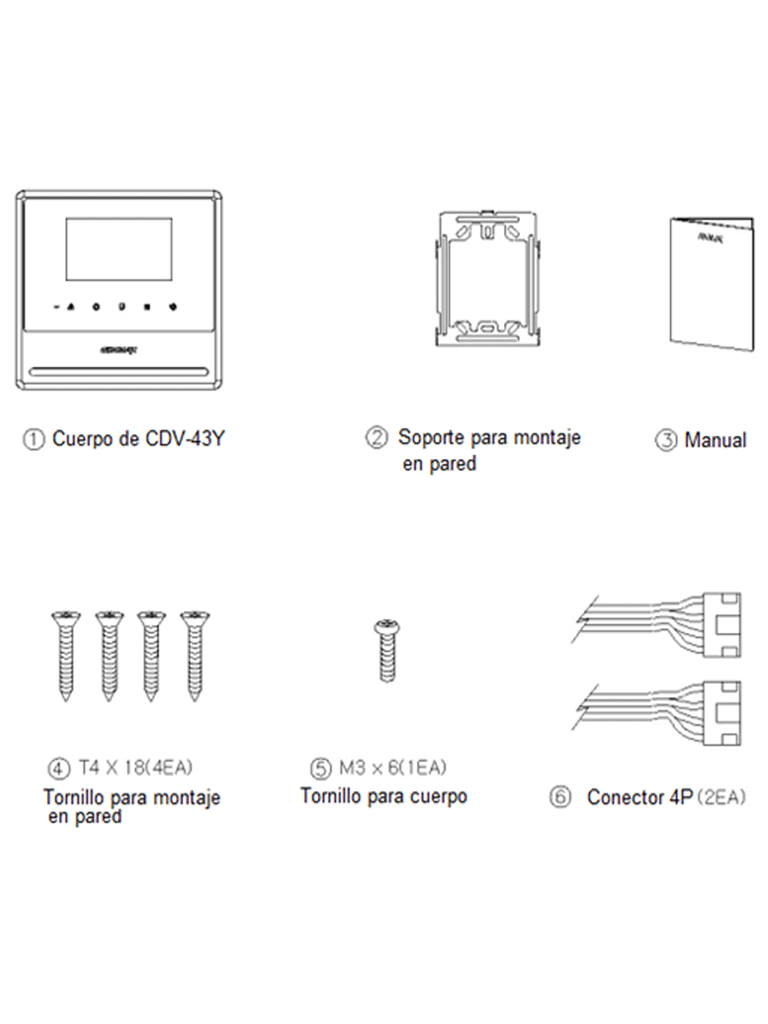 COMMAX CDV43YP - Paquete de monitor con pantalla de 4.3 pulgadas manos libres incluye frente de calle de aluminio con relay para apertura de puerta/ Conexion a 4 hilos