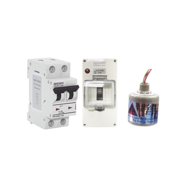 Kit de Centro de Carga Para Corriente Directa Breaker de hasta 800 Vcc de 20 A con Supresor de Descargas Atmosféricas.