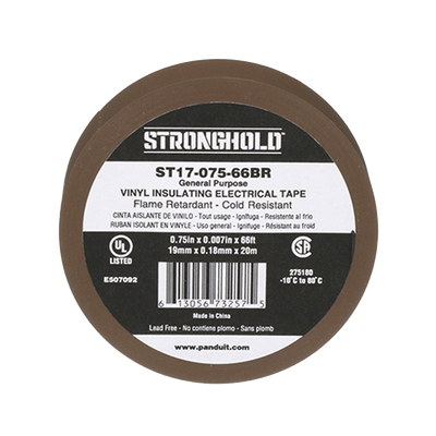 Cinta Eléctrica STRONGHOLD para Aislar  de PVC  Uso General Reparación y Mantenimiento  Grosor de 0.18mm (7 mil)  Ancho de 19mm  y 20.12m de Largo  Color Café