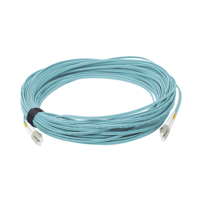 Jumper de Fibra Óptica Multimodo 50/125 XGLO OM3 LC-LC Duplex OFNR Color Aqua 30 Metros