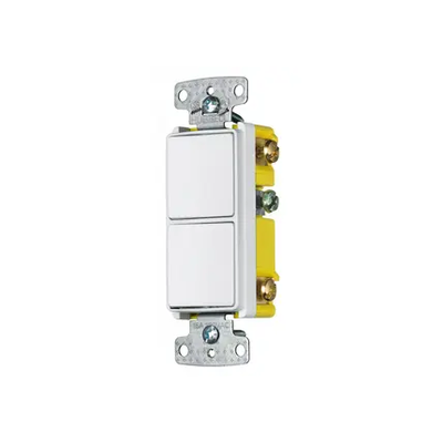 Interruptor Residencial 15 A 120-277 V con 2 Bases Unipolares Cableado lateral Color Blanco.