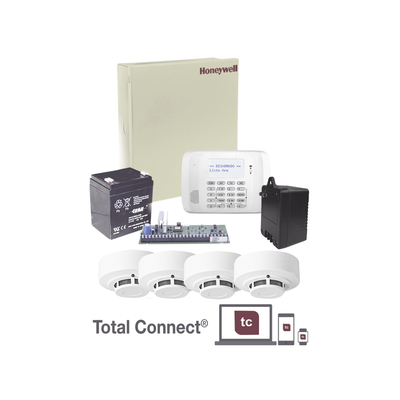 Kit de Panel de Alarma VISTA48LA con Gabinete Batería y Transformador / 4 Sensores de humo